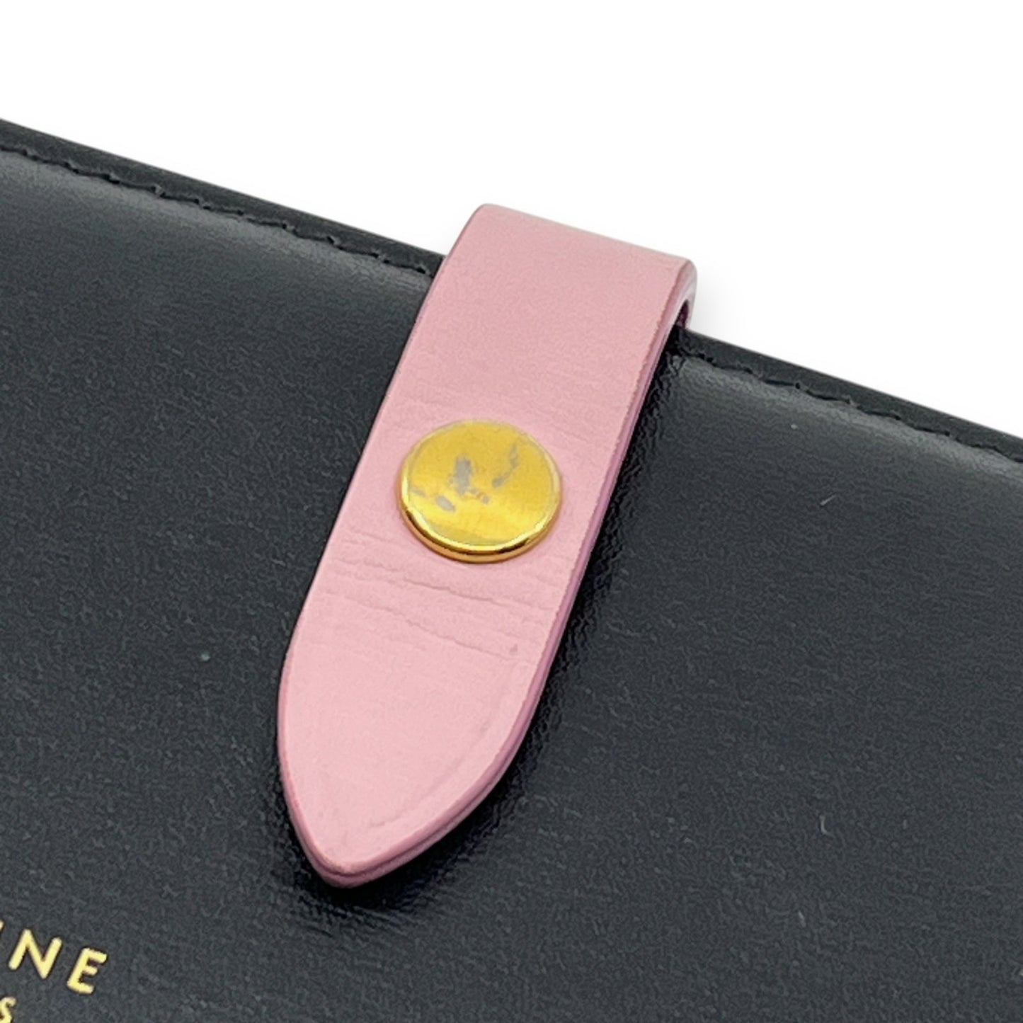 Celine Black Pink Leather Card Holder with Snap Tab