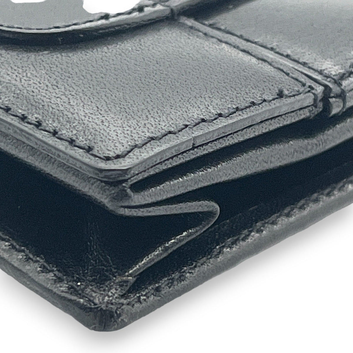 Bally Logo Plated Leather Coin Purse Wallet Black Compact