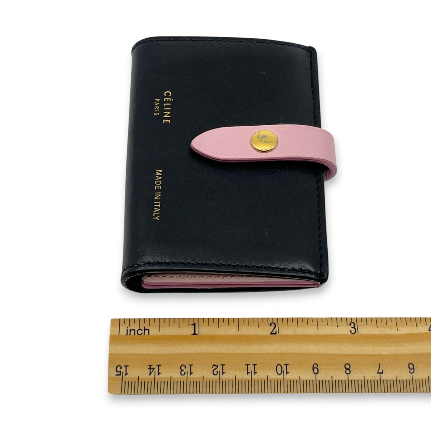 Celine Black Pink Leather Card Holder with Snap Tab