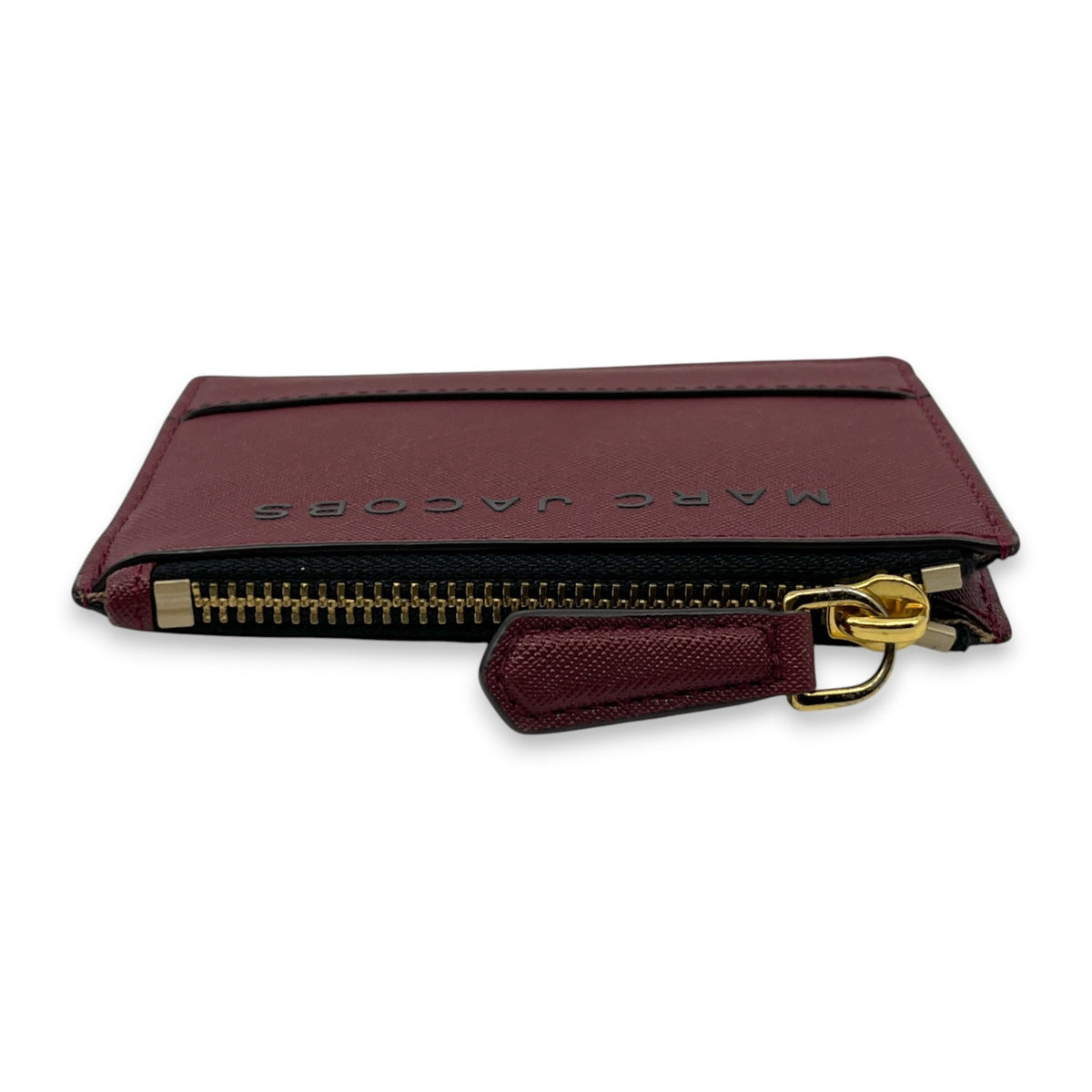 Marc Jacobs Burgundy Leather Zip Card Case Wallet Key Ring ID Window