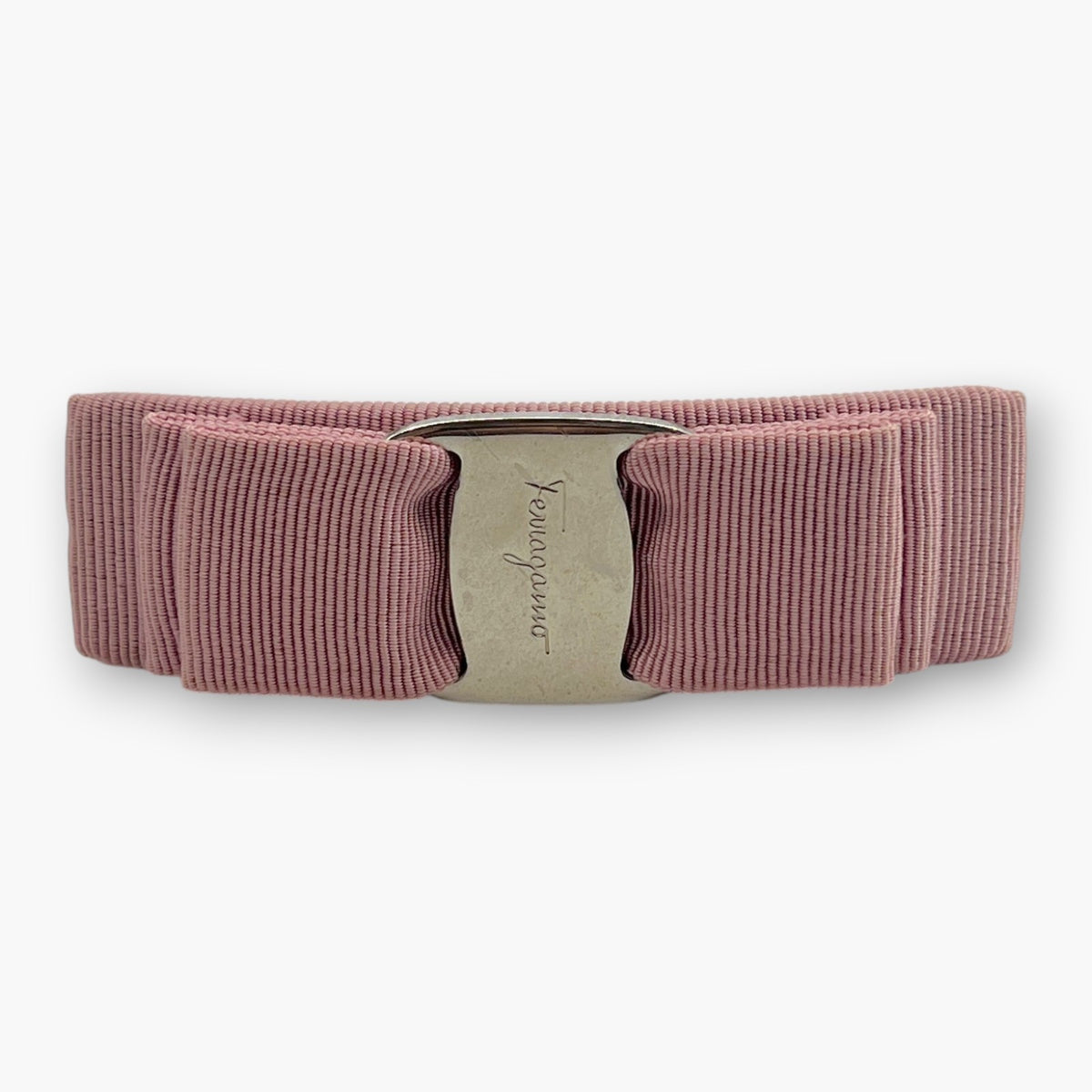 Salvatore Ferragamo Vara Bow Hair Clip Barrette Pink Silver-tone  w/ Box