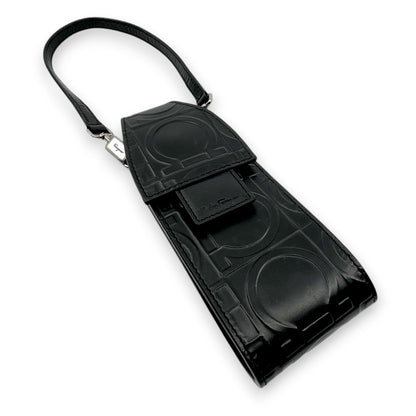 Salvatore Ferragamo Gancini Embossed Leather Mini Pouch Black  w/ Dust Bag