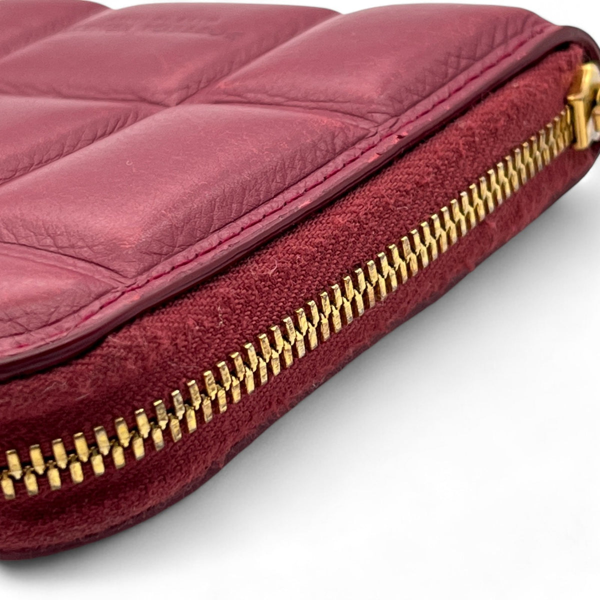 Bottega Veneta Padded Paper Calf Mini Wallet Burgundy Red Zipper