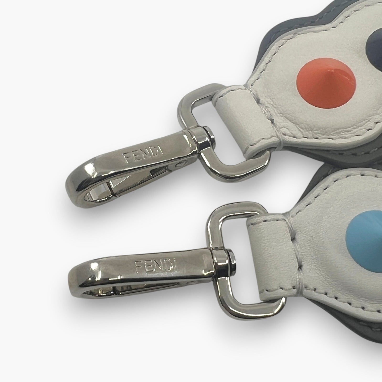 FENDI Strap You Shoulder Strap White Leather Multi-Color Studs