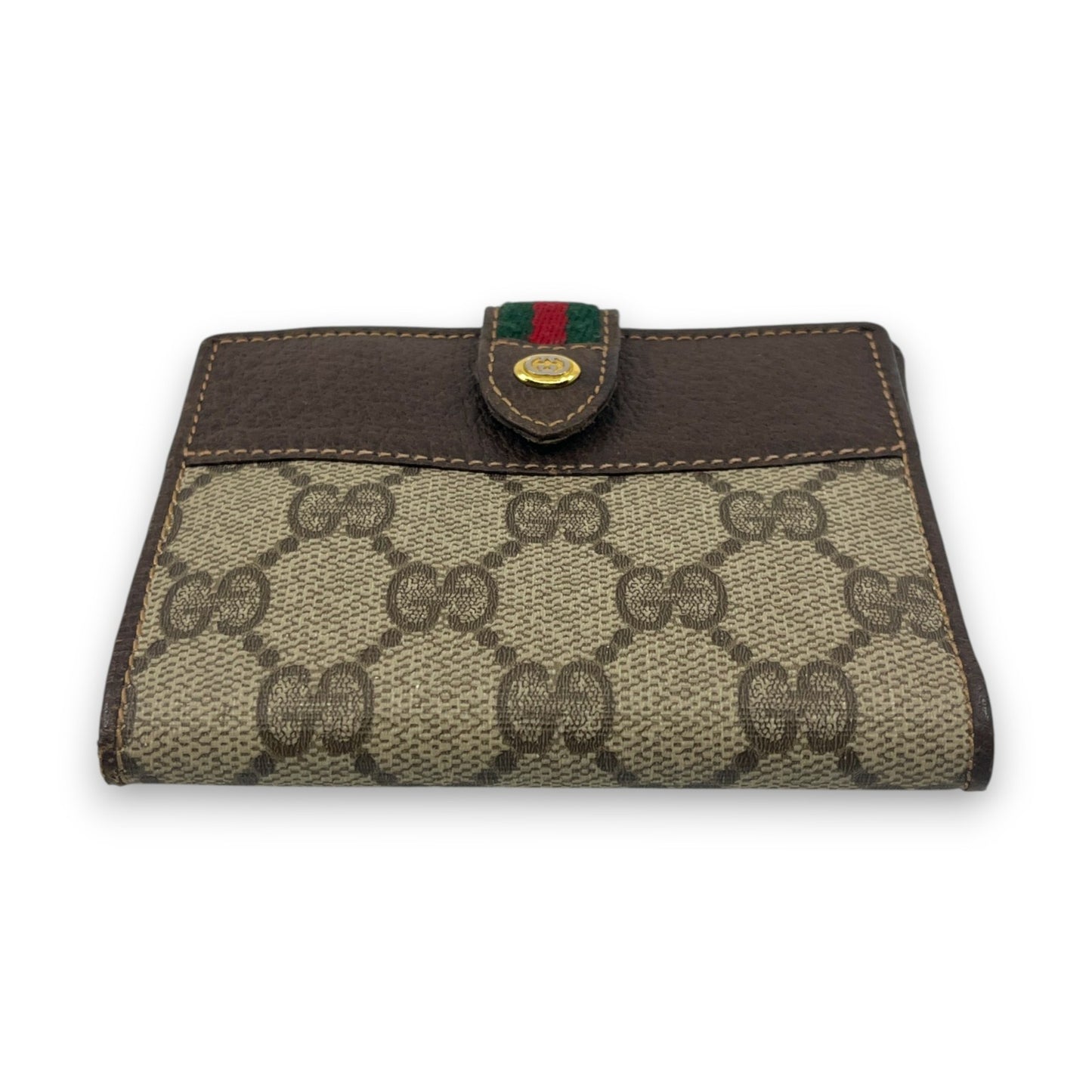 Gucci GG Supreme Canvas Web Stripe Bifold Wallet Brown Leather