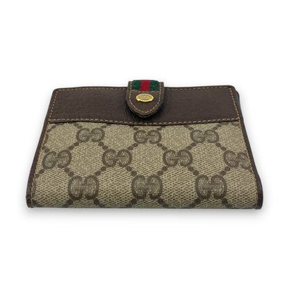 Gucci GG Supreme Canvas Web Stripe Bifold Wallet Brown Leather