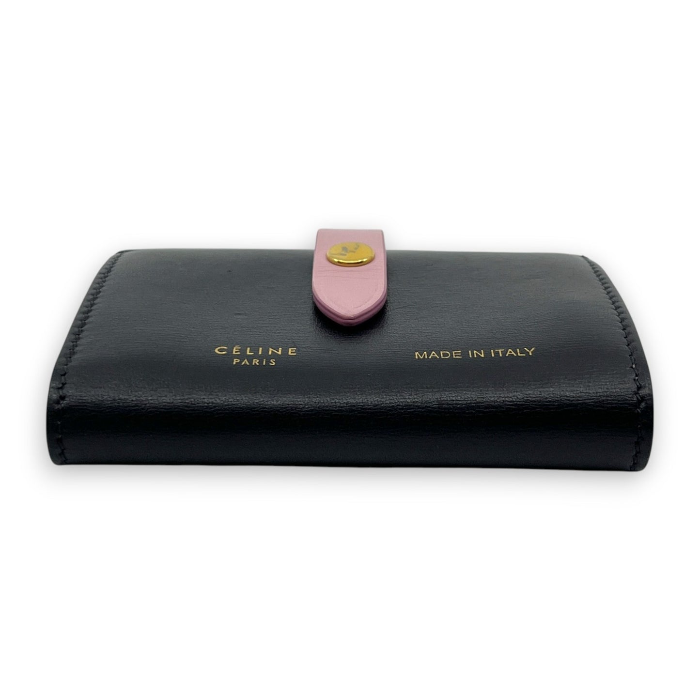 Celine Black Pink Leather Card Holder with Snap Tab