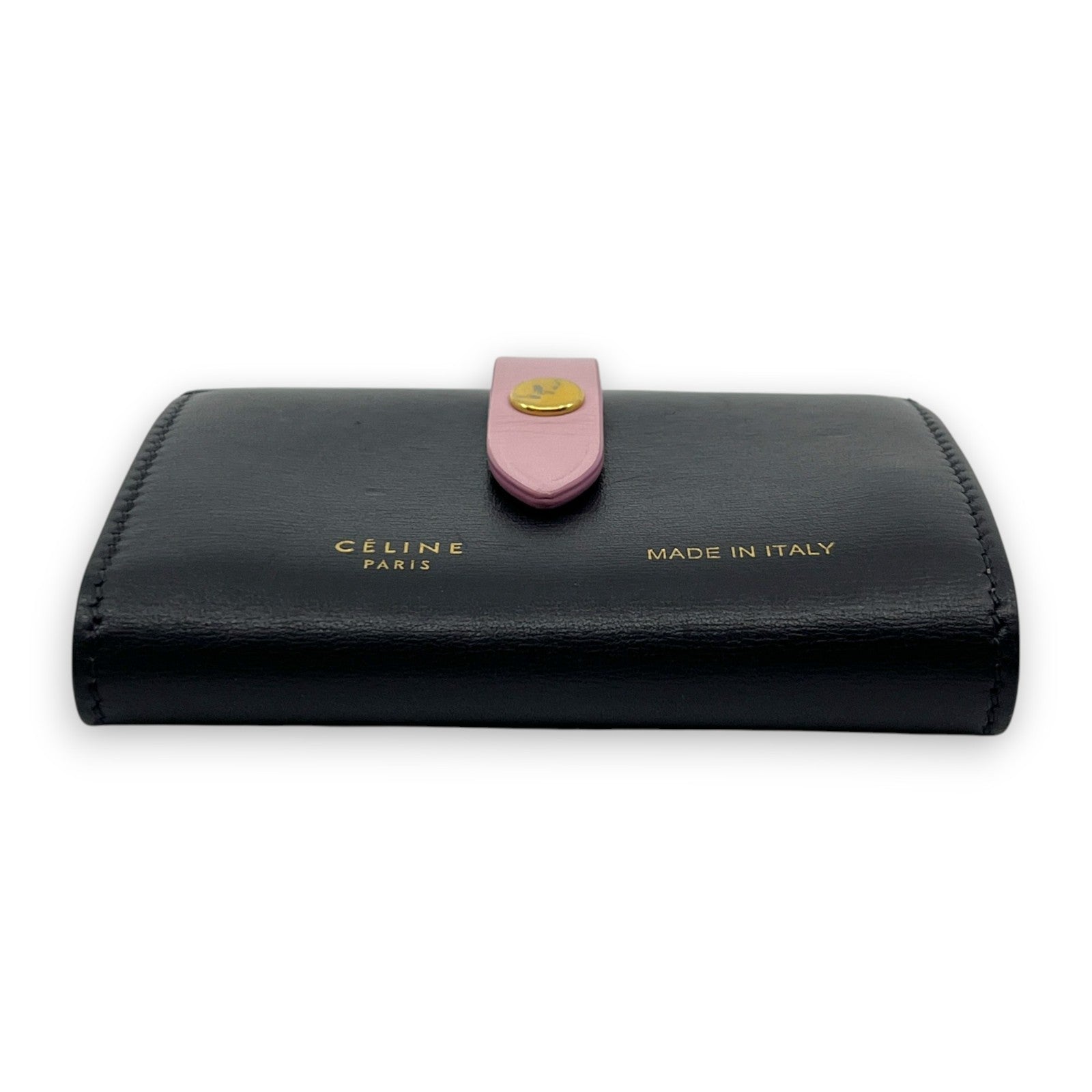 Celine Black Pink Leather Card Holder with Snap Tab
