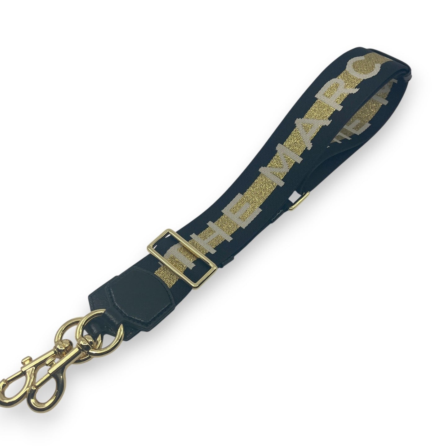 Marc Jacobs Adjustable Webbing Strap Black Gold with White Woven Logo