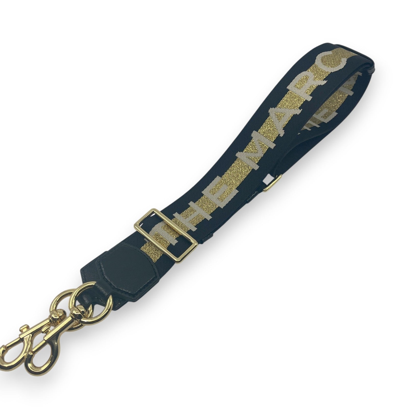 Marc Jacobs Adjustable Webbing Strap Black Gold with White Woven Logo