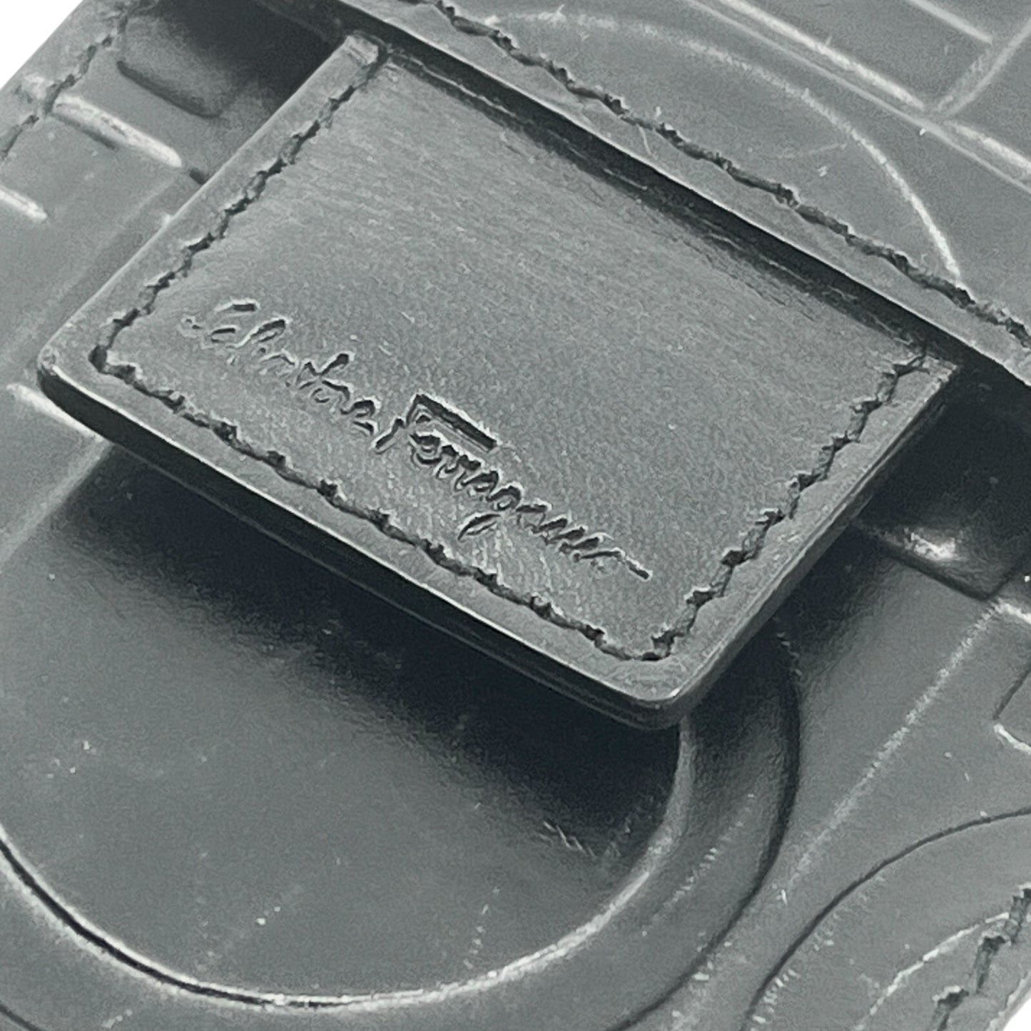 Salvatore Ferragamo Gancini Embossed Leather Mini Pouch Black  w/ Dust Bag