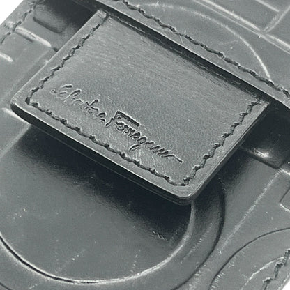 Salvatore Ferragamo Gancini Embossed Leather Mini Pouch Black  w/ Dust Bag