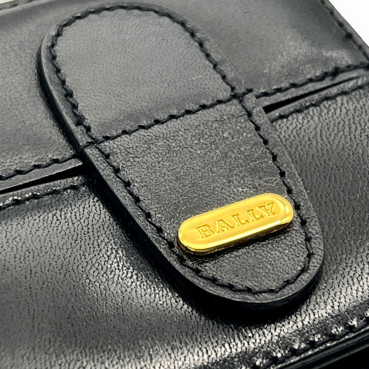 Bally Logo Plated Leather Coin Purse Wallet Black Compact