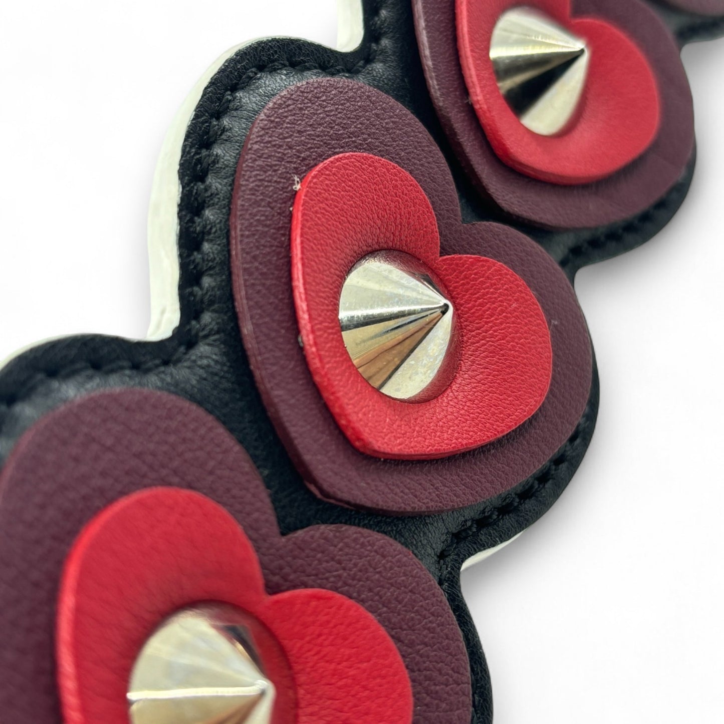 Fendi Strap You Black Leather Bag Strap with Red Heart Studs