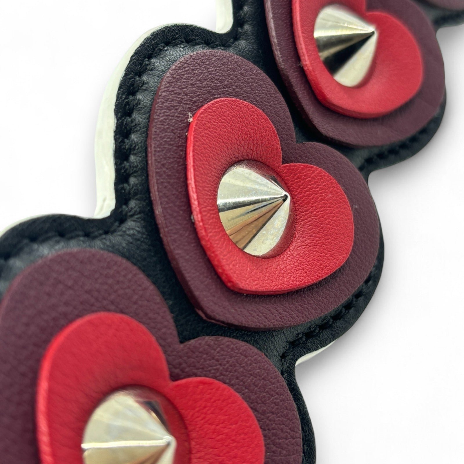 Fendi Strap You Black Leather Bag Strap with Red Heart Studs