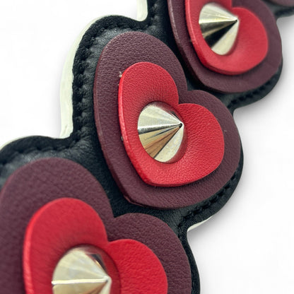 Fendi Strap You Black Leather Bag Strap with Red Heart Studs