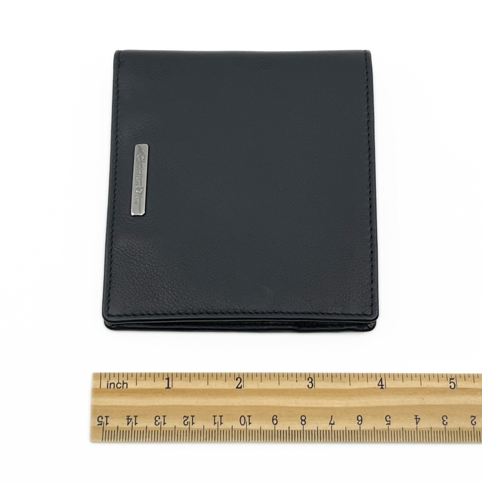 Christian Dior Black Leather Bifold Wallet with Silver Logo Plate