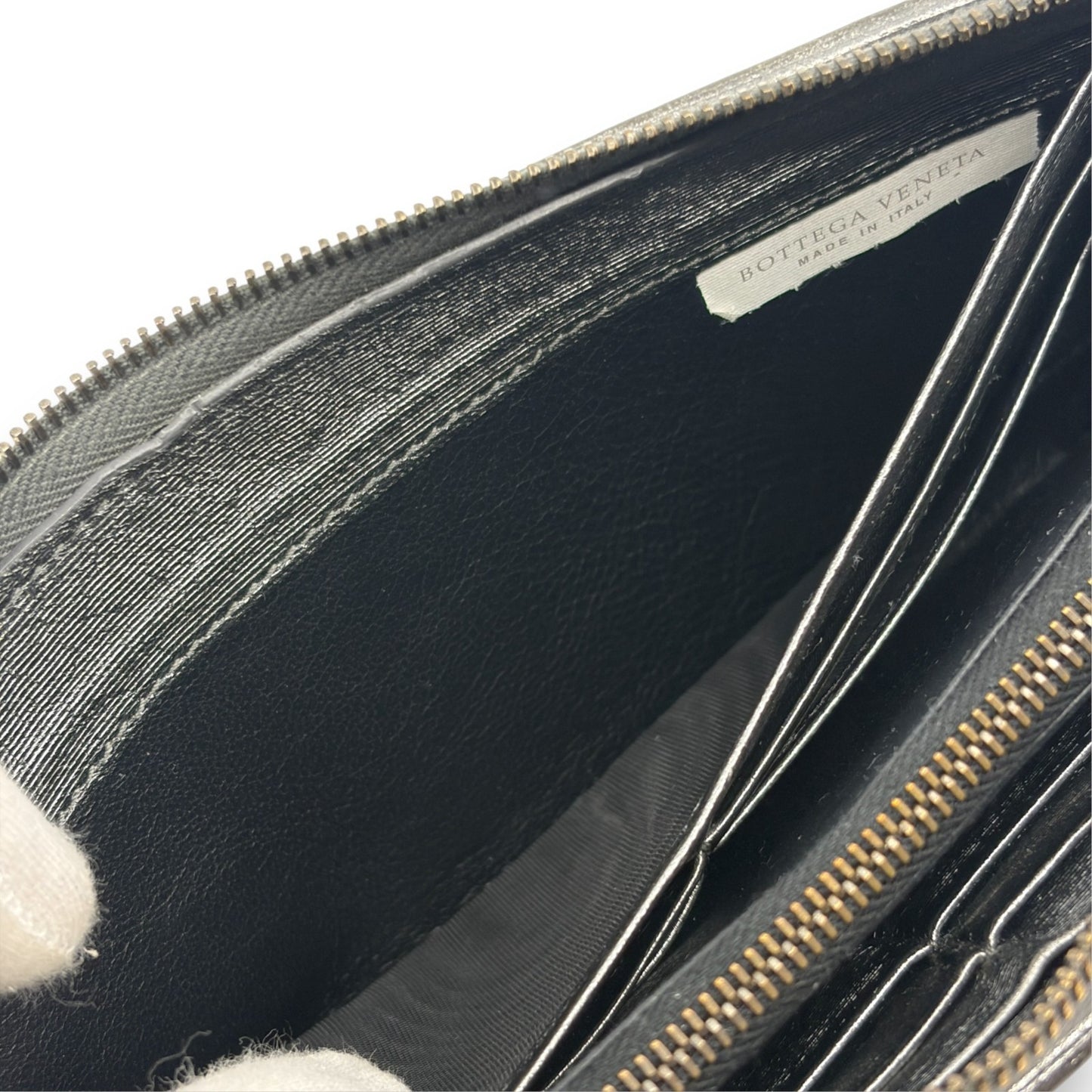 Bottega Veneta Intrecciato Long Wallet Silver Leather w/ Box