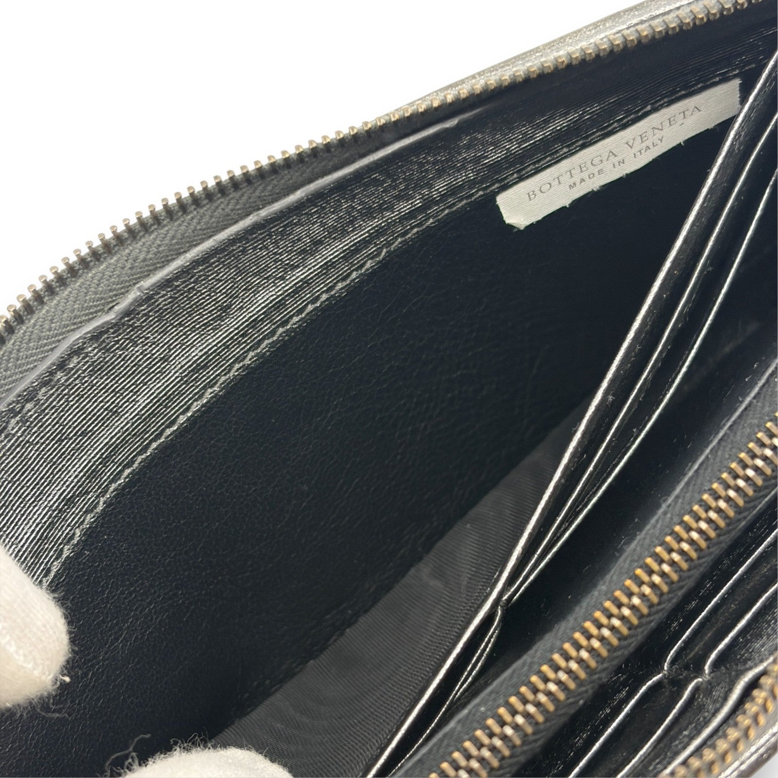 Bottega Veneta Intrecciato Long Wallet Silver Leather w/ Box