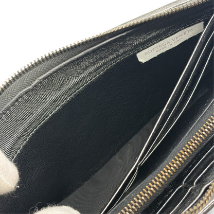 Bottega Veneta Intrecciato Long Wallet Silver Leather w/ Box