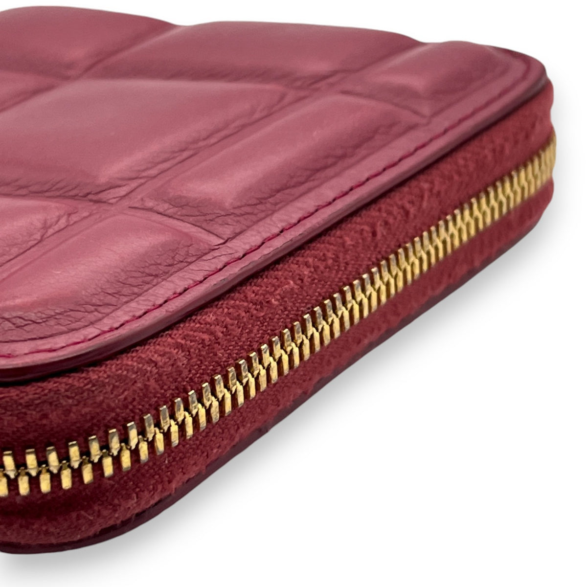 Bottega Veneta Padded Paper Calf Mini Wallet Burgundy Red Zipper