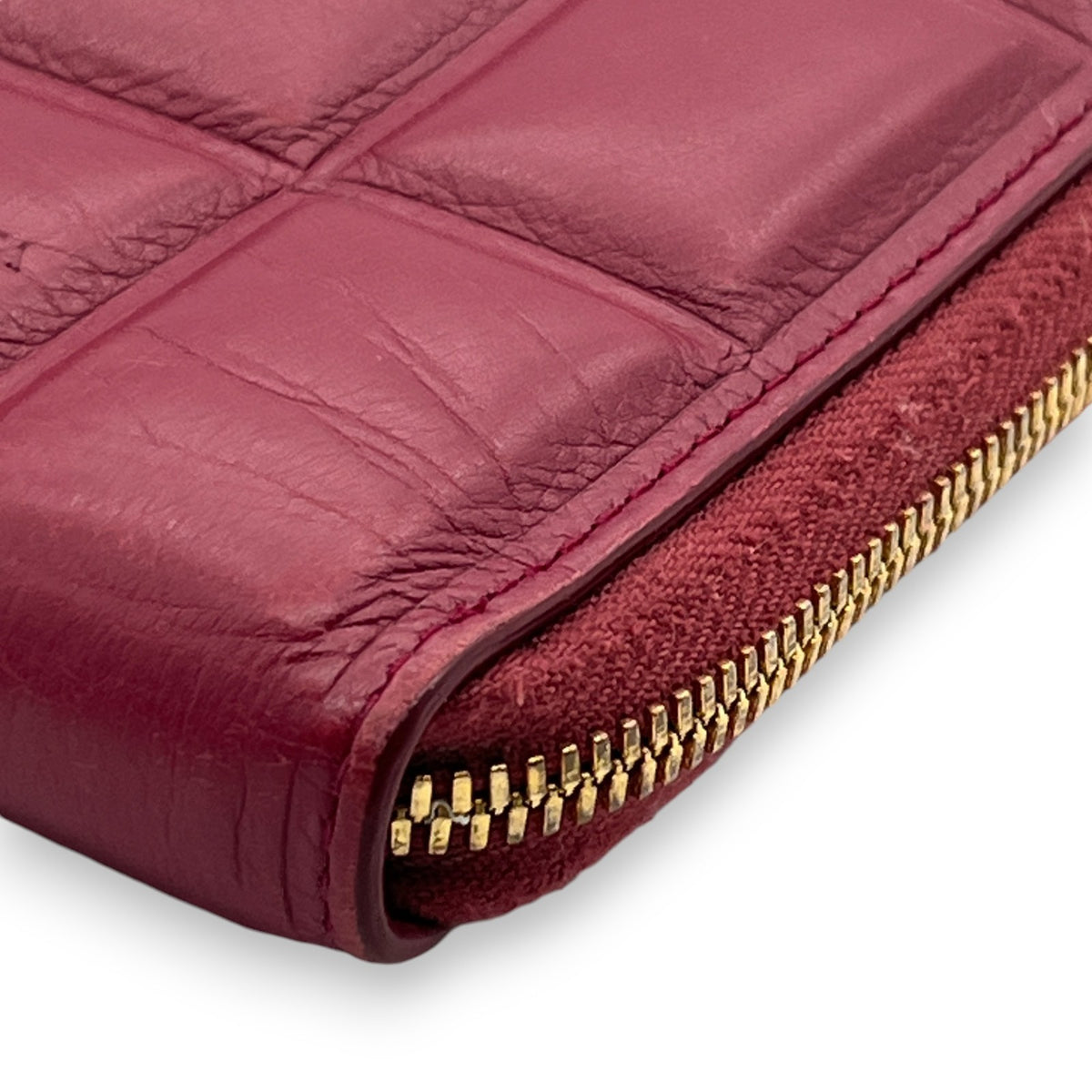 Bottega Veneta Padded Paper Calf Mini Wallet Burgundy Red Zipper