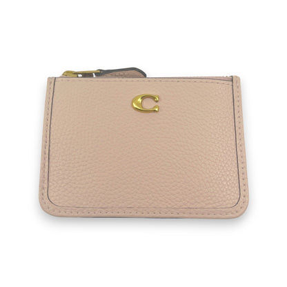 Coach Zip Card Case Coin Purse Light Pink Leather with Key Ring