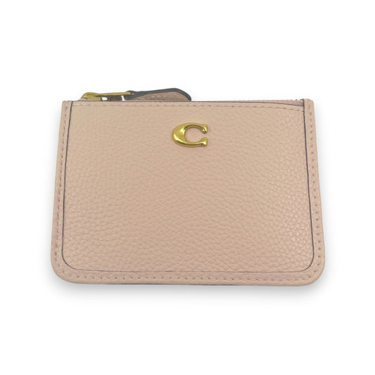 Coach Zip Card Case Coin Purse Light Pink Leather with Key Ring