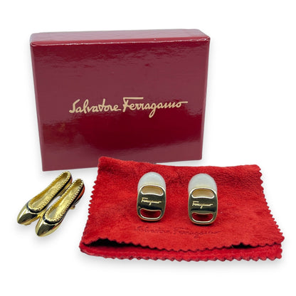 Salvatore Ferragamo Earrings and Ballet Flats Brooch Set w/ Box Dust Bag