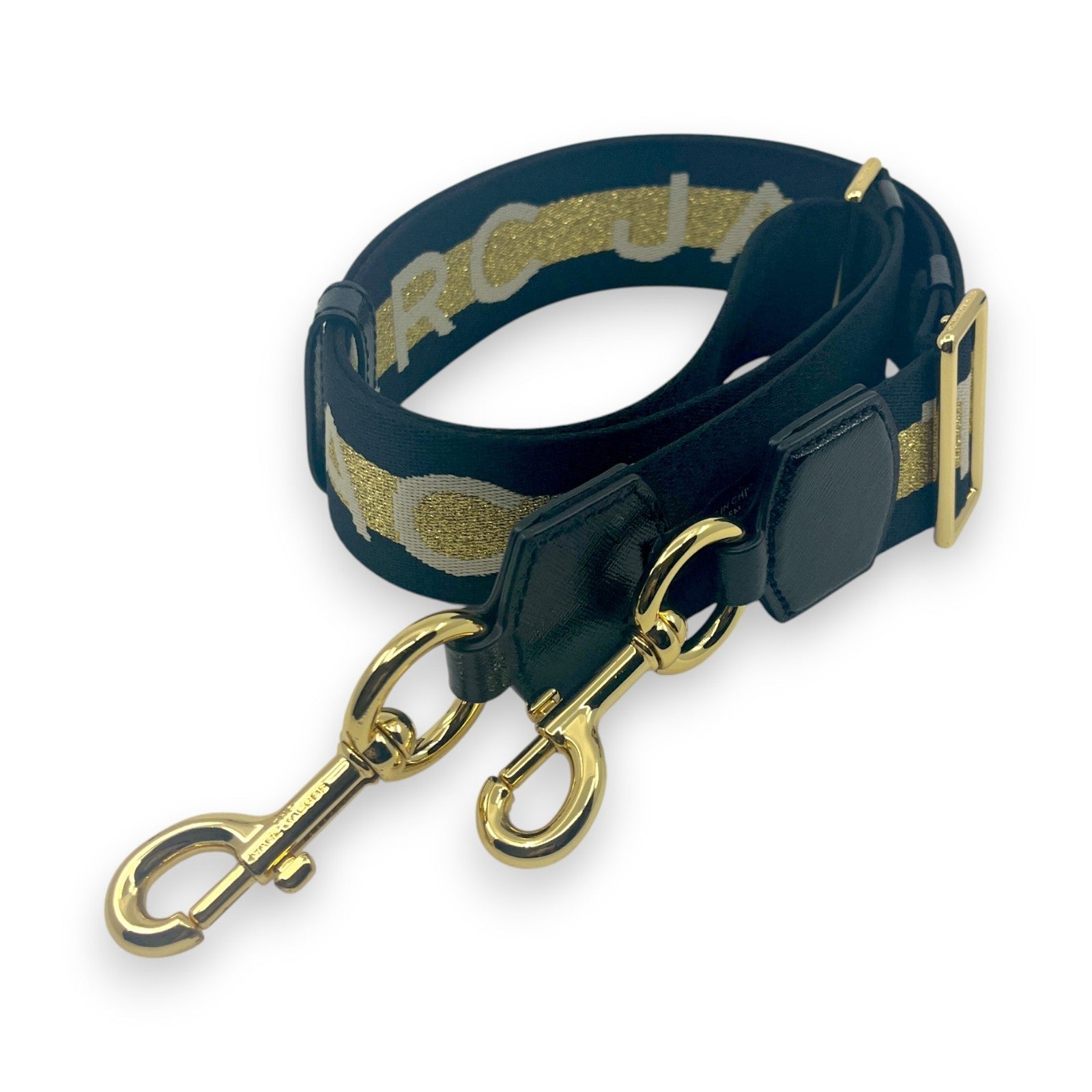 Marc Jacobs Adjustable Webbing Strap Black Gold with White Woven Logo