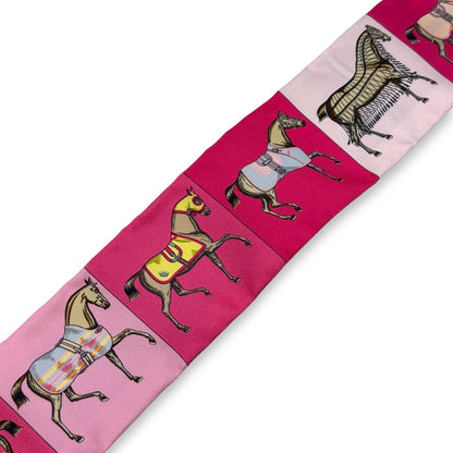 Hermès Twilly Silk Scarf Pink Horses Print 100% Silk with Box