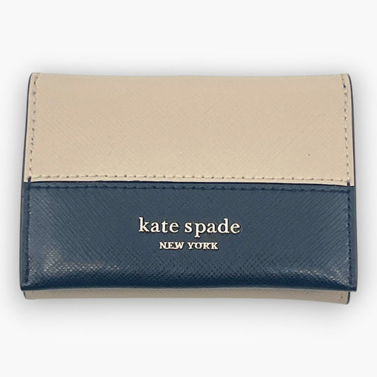 kate spade Card Case Holder PWR00285 Beige Navy Leather W/ Box Certificate