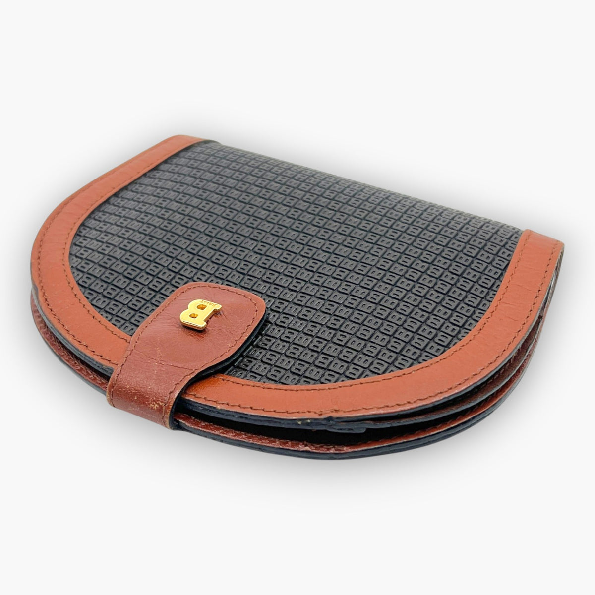 BALLY Vintage Coin Purse Wallet Leather Brown Black B Logo Made in Italy Compact