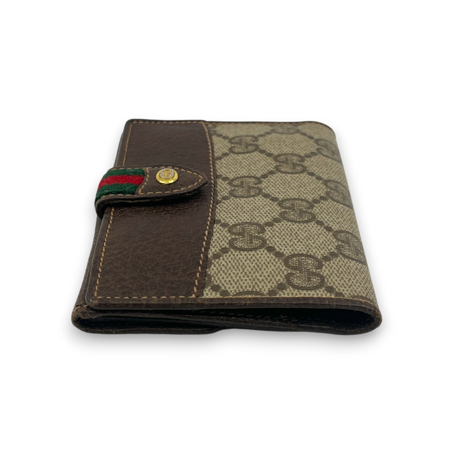 Gucci GG Supreme Canvas Web Stripe Bifold Wallet Brown Leather