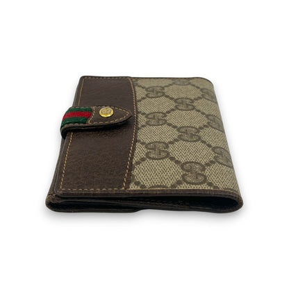 Gucci GG Supreme Canvas Web Stripe Bifold Wallet Brown Leather