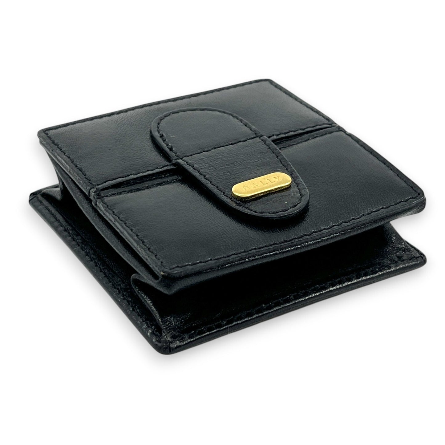 Bally Compact Leather Coin Wallet in Black w/ Box and Dust Bag