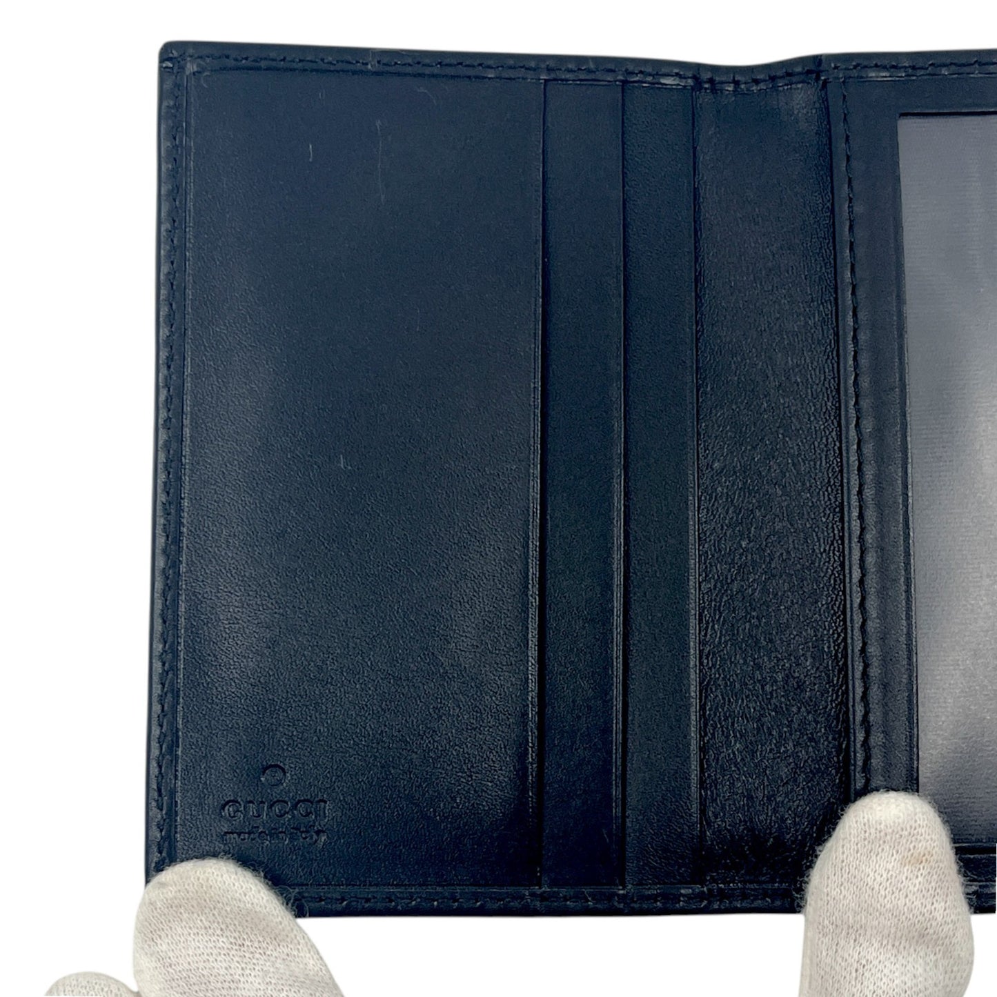 Gucci GG Canvas Card Holder Navy with Matching Leather Trim w/ Box