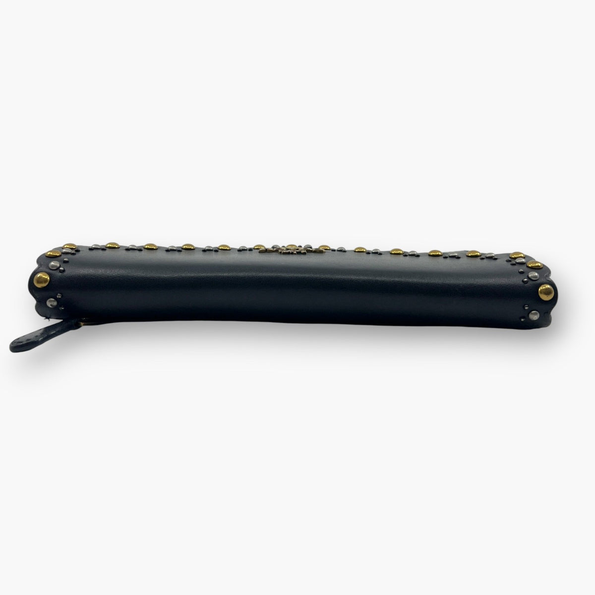 Coach Studded Scallop Flap Long Wallet Snap Closure Black Leather