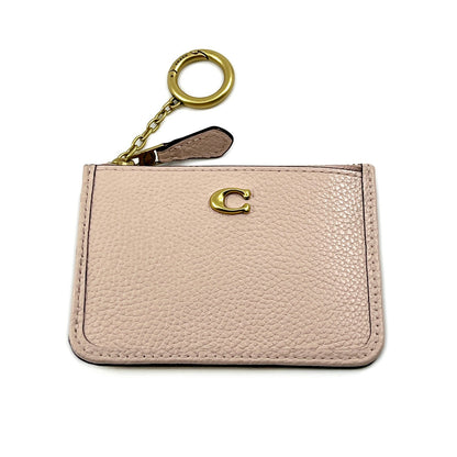 Coach Zip Card Case Coin Purse Light Pink Leather with Key Ring