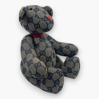 Gucci GG Monogram Canvas Teddy Bear Plush Doll Beige Navy