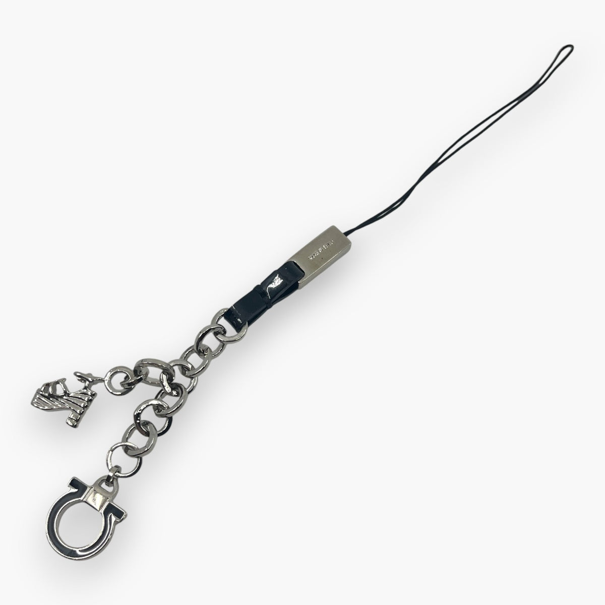 Salvatore Ferragamo Gancini Cell Phone Strap High Heel Shoe Charm Silver w/Box