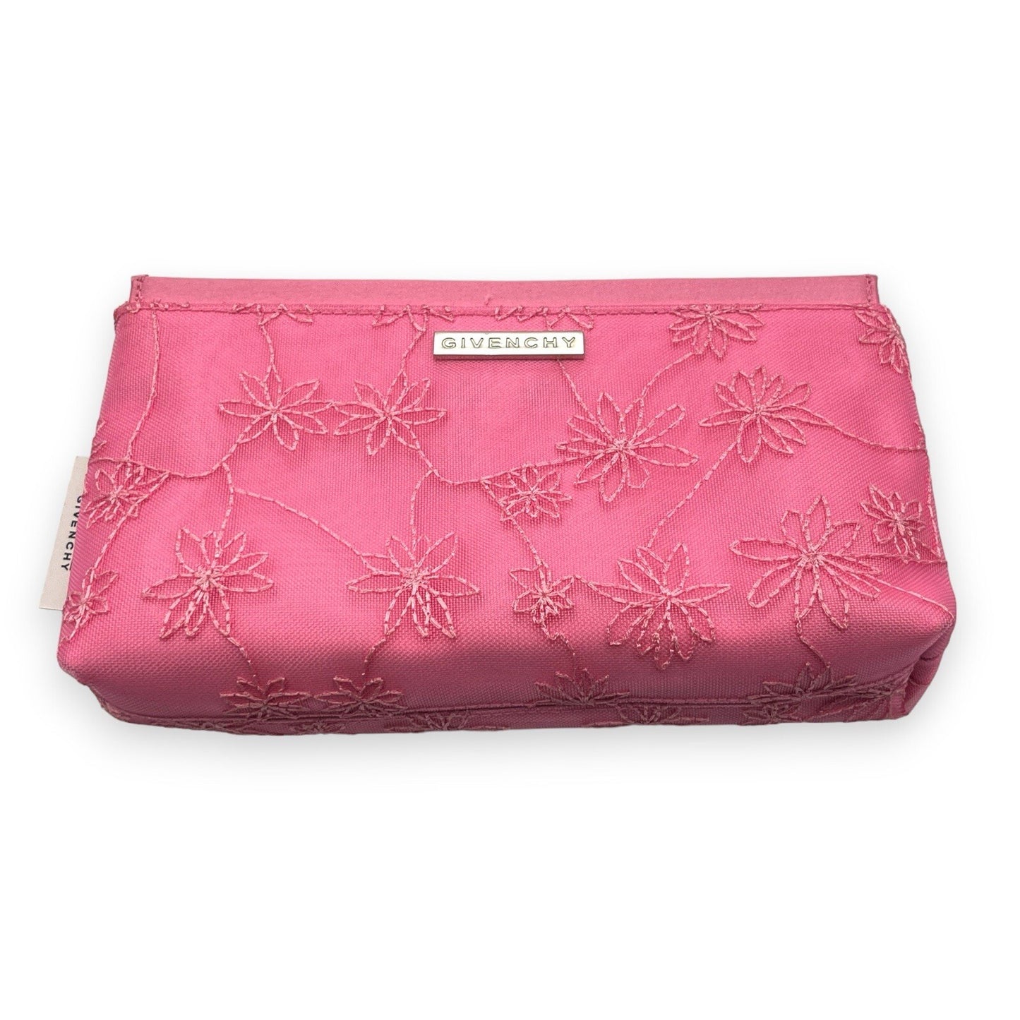 Givenchy Cosmetic Pouch Pink Floral Pattern Silver Logo Zipper
