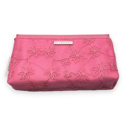 Givenchy Cosmetic Pouch Pink Floral Pattern Silver Logo Zipper