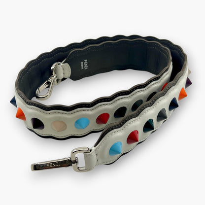 FENDI Strap You Shoulder Strap White Leather Multi-Color Studs