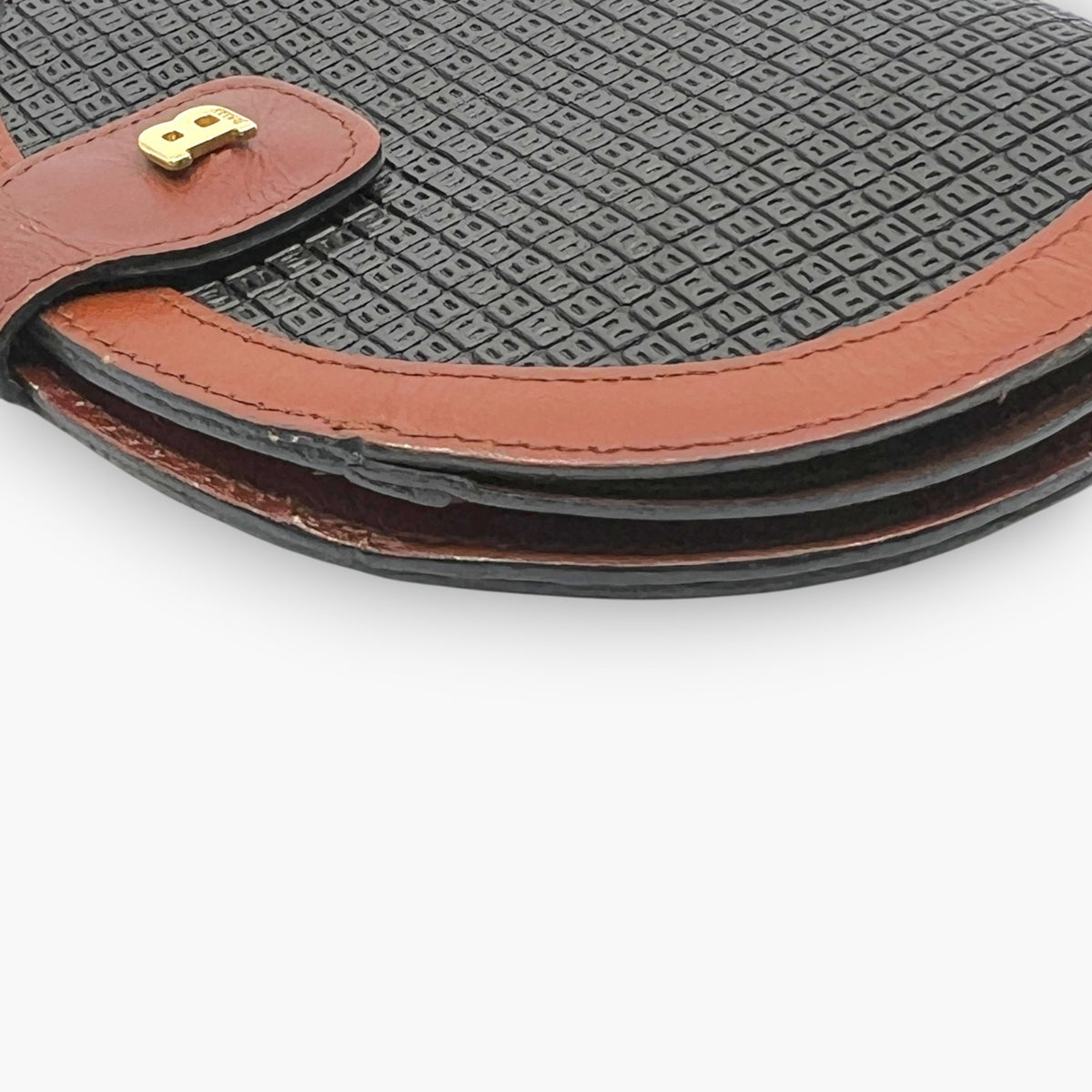 BALLY Vintage Coin Purse Wallet Leather Brown Black B Logo Made in Italy Compact