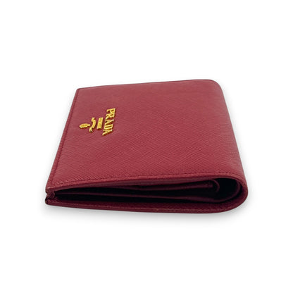 Prada Saffiano Leather Bifold Compact Wallet in Red w/ Box