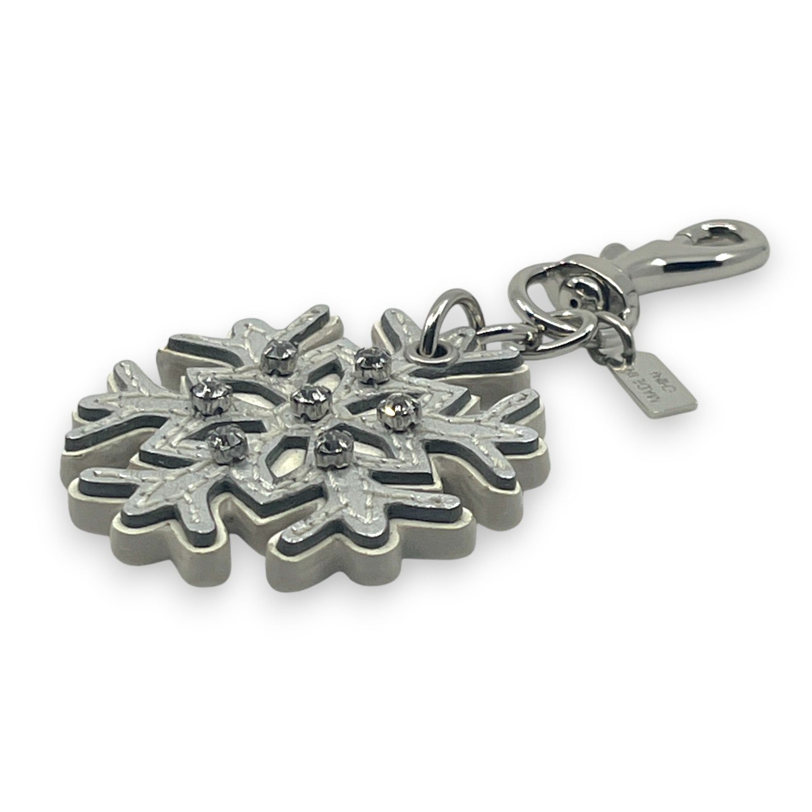 Coach Snowflake Keychain Bag Charm in Silver with Rhinestone
