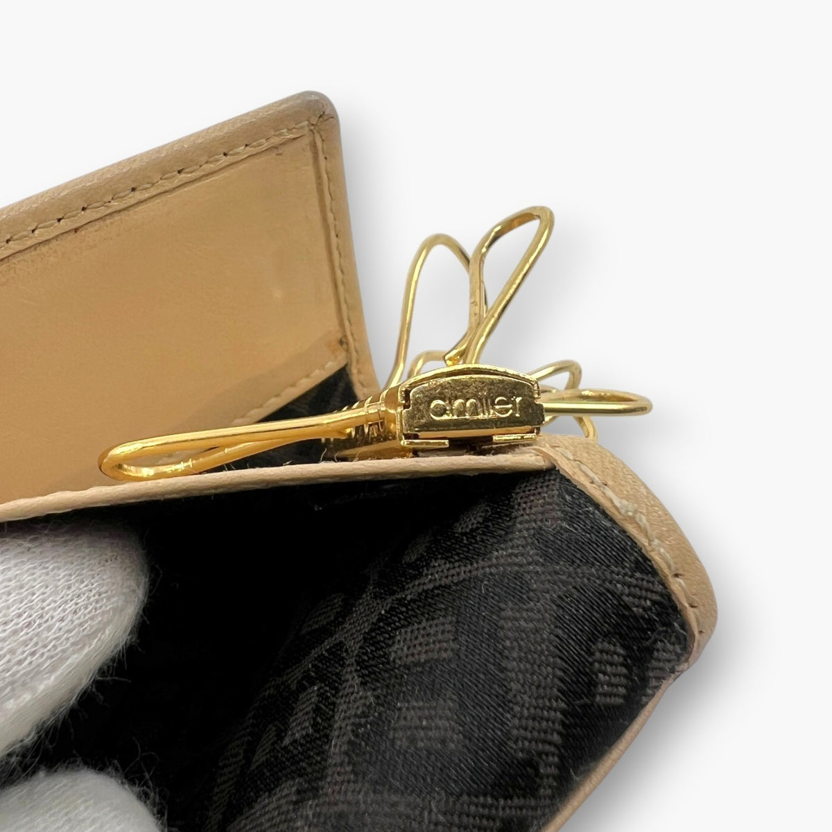 BALLY Leather Key Case 6 Hooks Beige Gold Tone Logo Made in Italy