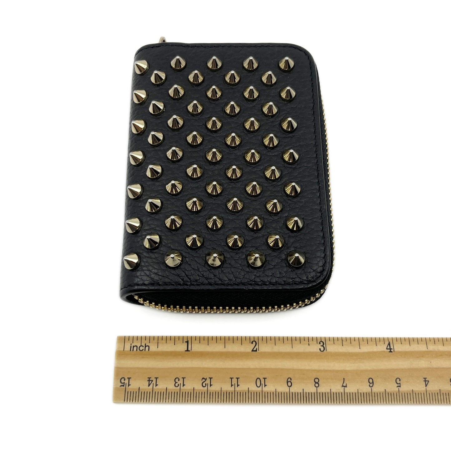 Christian Louboutin Panettone Black Leather Zip Wallet w/ Spikes Box Dust Bag