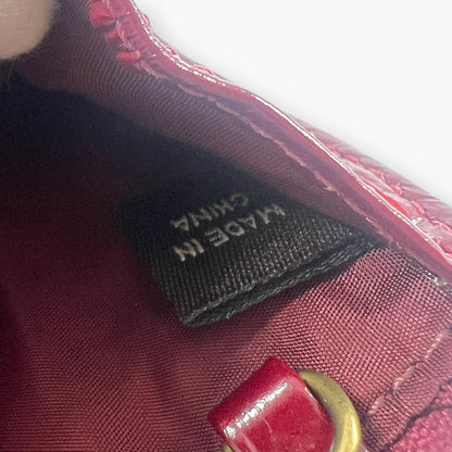 Coach Coin Case Key Ring Zip Wallet Patent Leather Burgundy